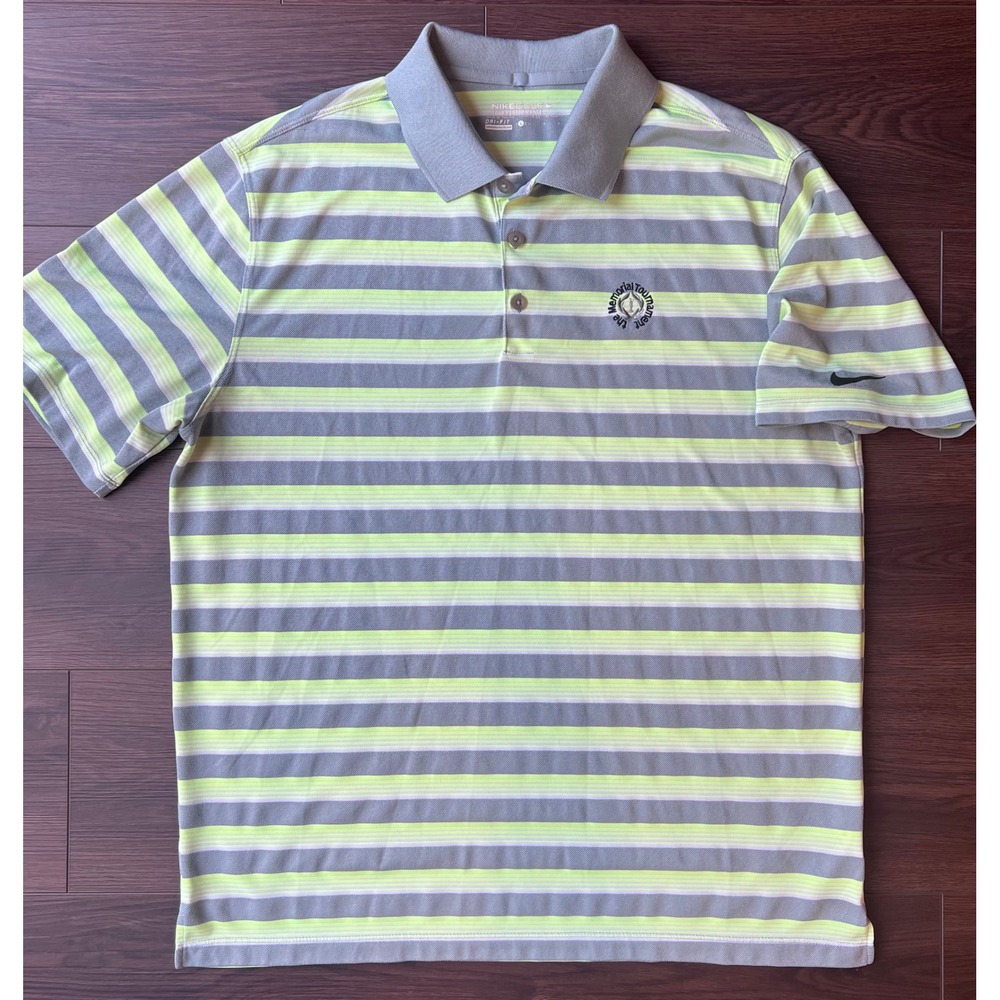 Nike Golf Tour Performance Polo Shirt Mens Large Grey Lime Green Memorial Logo